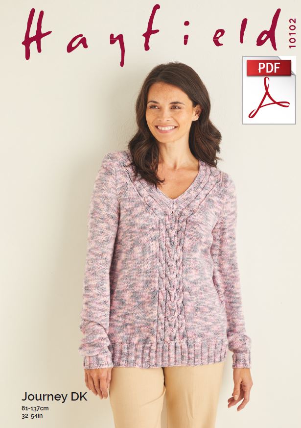 Hayfield 10102 Ladie Sweater in Journey DK (PDF) Knit in a Box