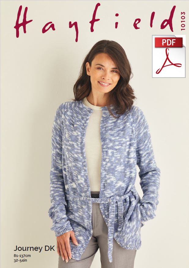 Hayfield 10103 Ladie Cardigan in Journey DK (PDF) Knit in a Box