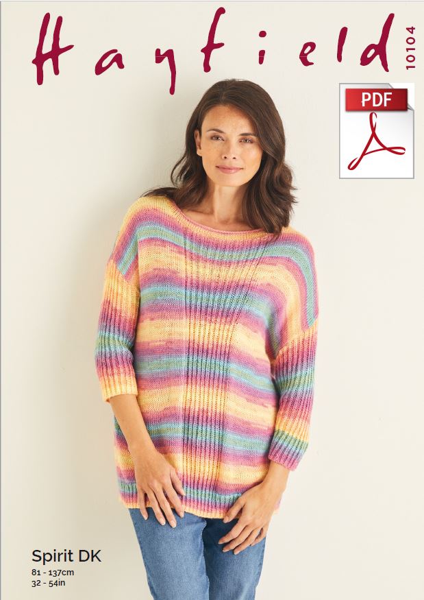 Hayfield 10104 Ladie Sweater in Spirit DK (PDF) Knit in a Box 