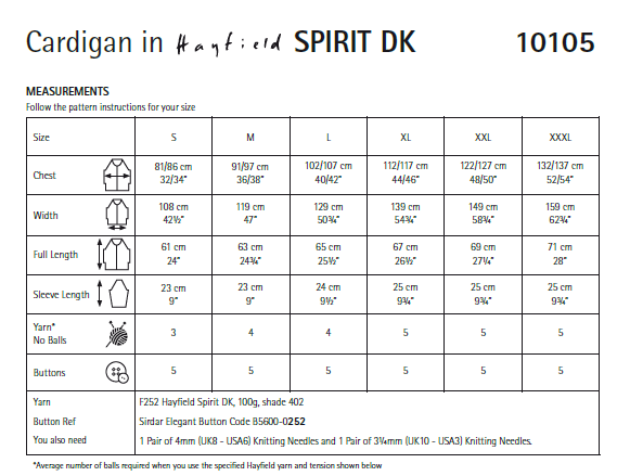 Hayfield 10105 Ladie Cardigan in Spirit DK (PDF) Knit in a Box