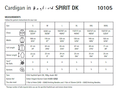 Hayfield 10105 Ladie Cardigan in Spirit DK (PDF) Knit in a Box