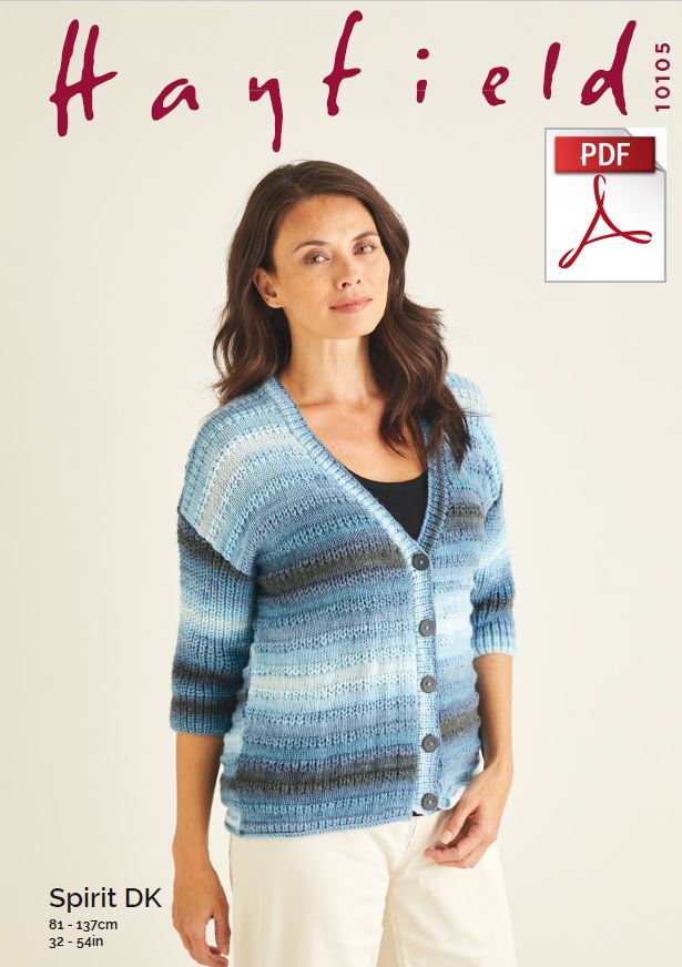 Hayfield 10105 Ladie Cardigan in Spirit DK (PDF) Knit in a Box