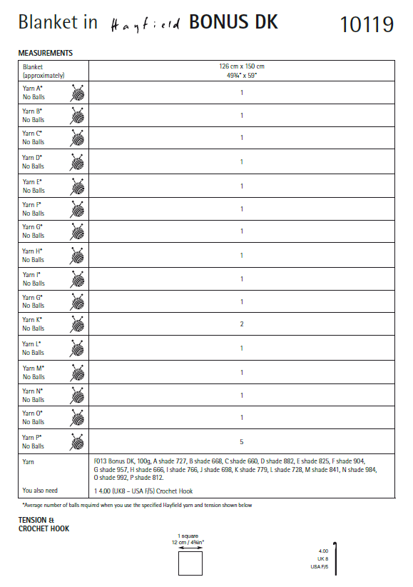 Hayfield 10119 Crochet Blanket in Bonus DK (PDF) Knit in a Box