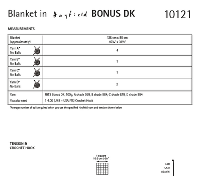 Hayfield 10121 Crochet Blanket in Bonus DK (PDF) Knit in a Box