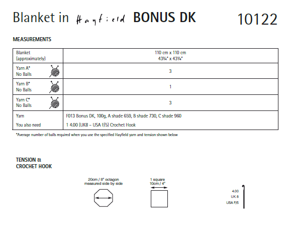 Hayfield 10122 Crochet Blanket in Bonus DK (PDF) Knit in a Box