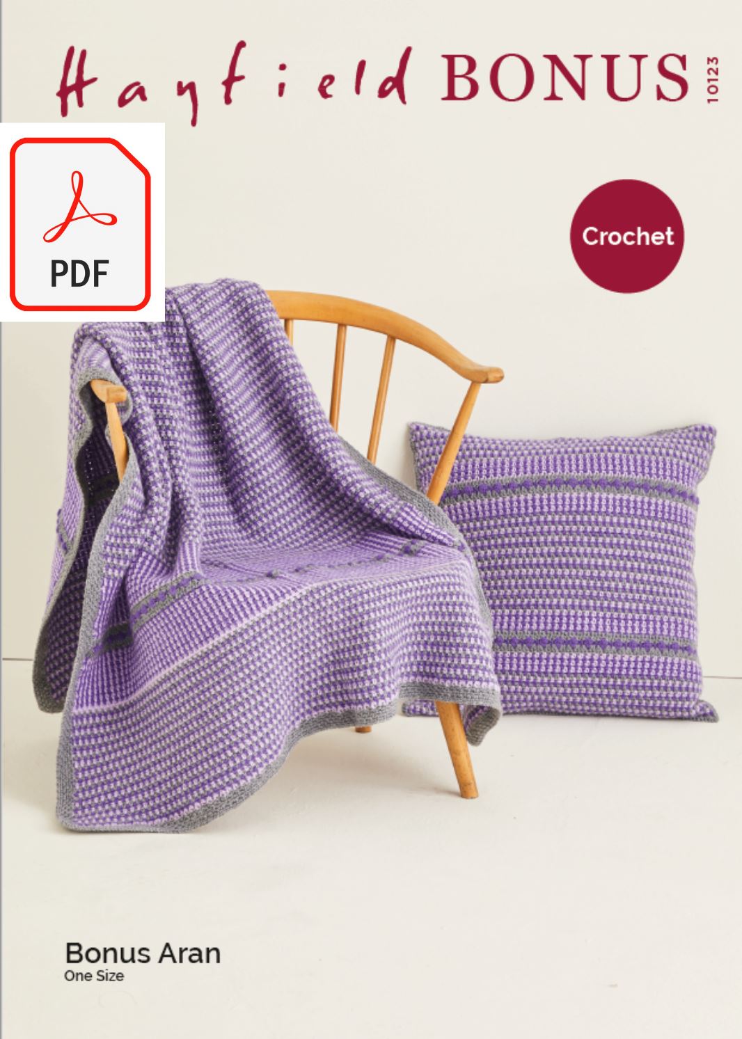 Hayfield 10123 Crochet Blanket & Cushion in Bonus Aran (PDF) Knit in a Box
