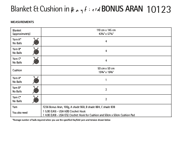Hayfield 10123 Crochet Blanket & Cushion in Bonus Aran (PDF) Knit in a Box