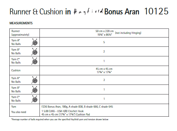 Hayfield 10125 Crochet Runner & Cushion in Bonus Aran (PDF) Knit in a Box