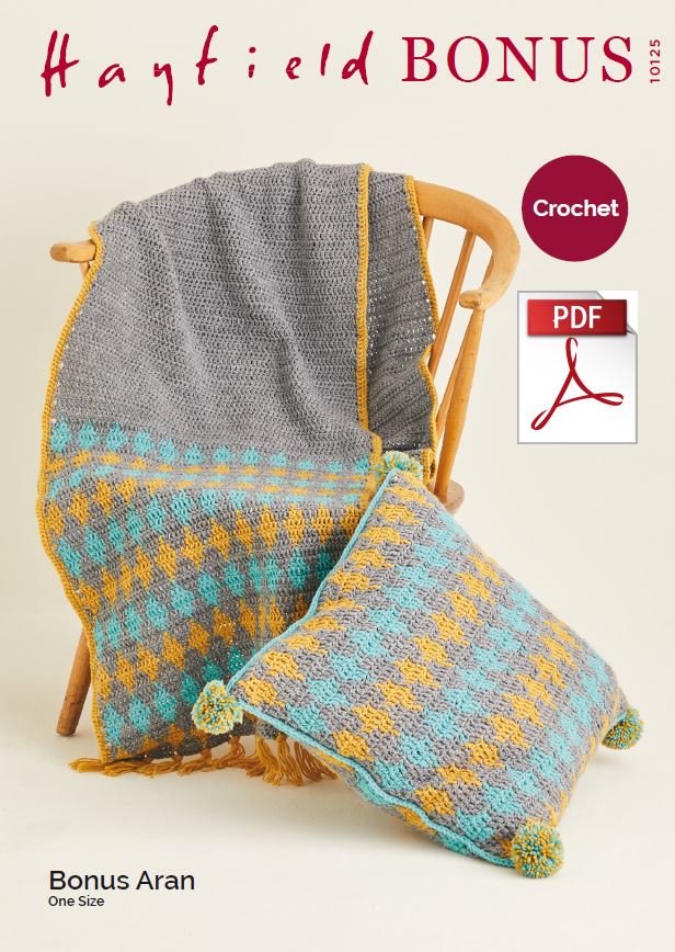 Hayfield 10125 Crochet Runner & Cushion in Bonus Aran (PDF) Knit in a Box 