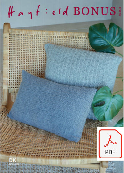 Hayfield 10254 Cushion Covers in Bonus DK (PDF) Knit in a Box