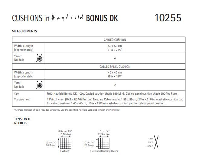 Hayfield 10255 Cushions in Bonus DK (PDF) Knit in a Box