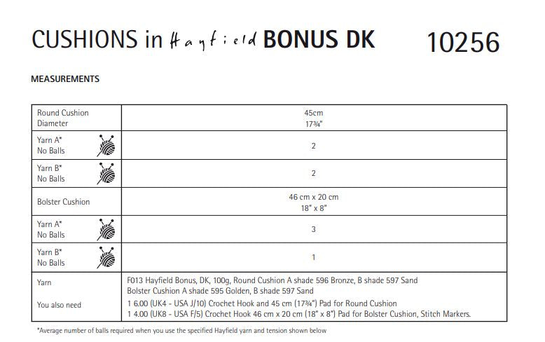 Hayfield 10256 Cushions in Bonus DK (PDF) Knit in a Box