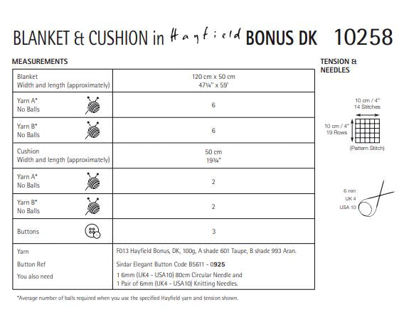 Hayfield 10258 Blanket and Cushion in Bonus DK (PDF) Knit in a Box