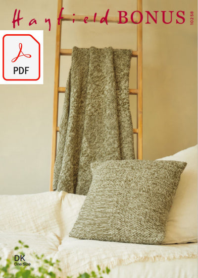 Hayfield 10258 Blanket and Cushion in Bonus DK (PDF) Knit in a Box