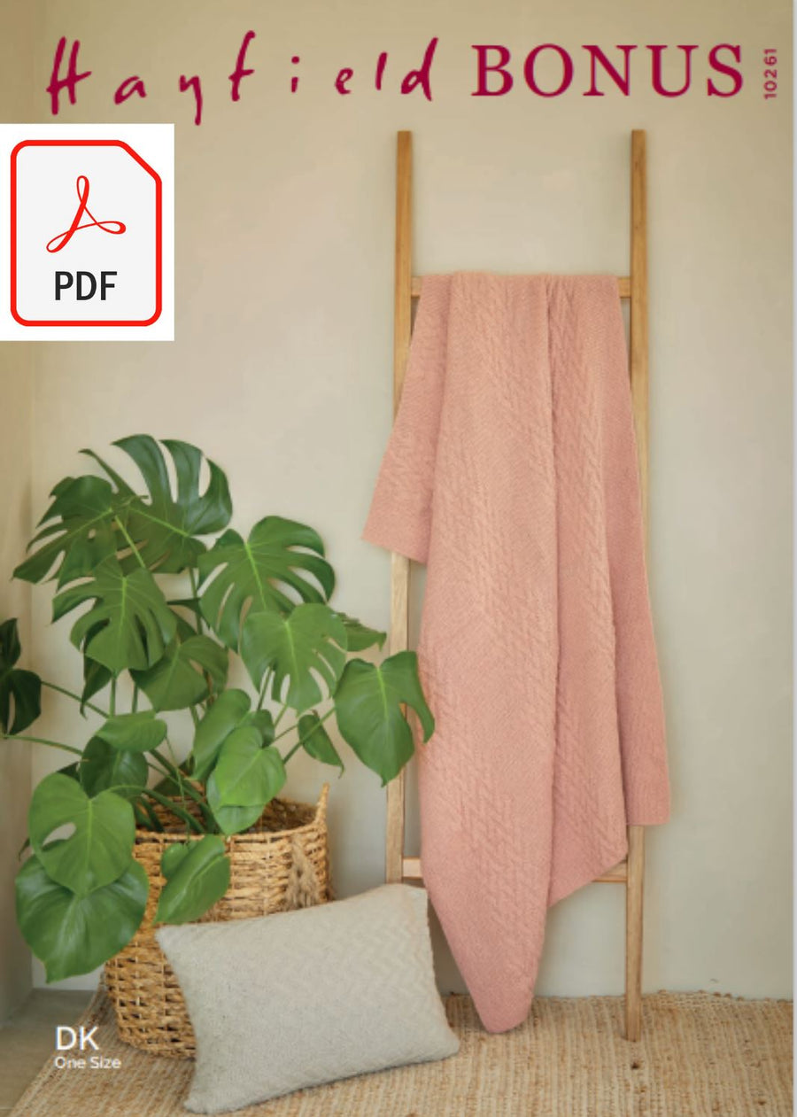 Hayfield 10261 Blanket and Cushion in Bonus DK (PDF) Knit in a Box 