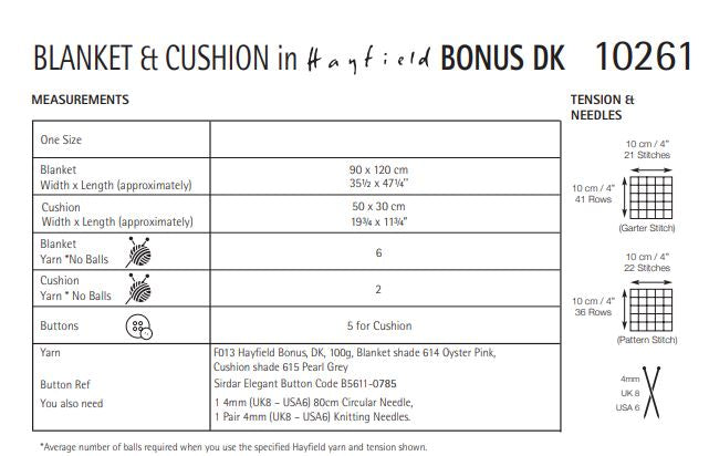 Hayfield 10261 Blanket and Cushion in Bonus DK (PDF) Knit in a Box