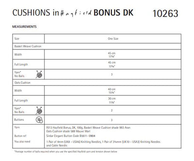 Hayfield 10263 Cushion in Bonus DK (PDF) Knit in a Box