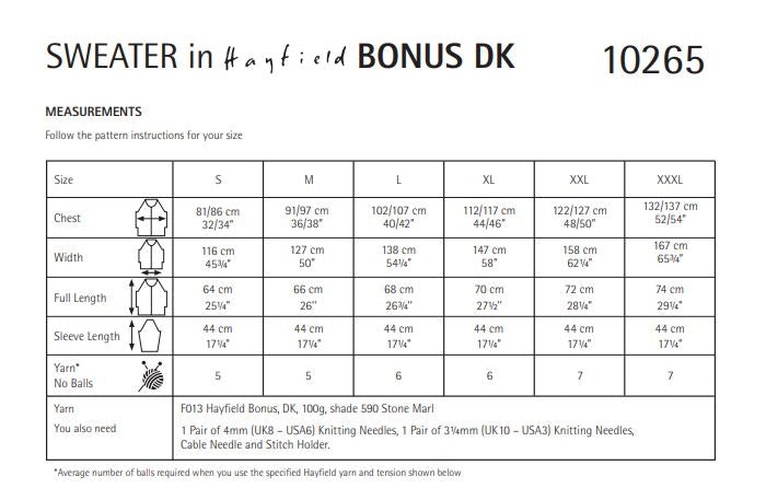 Hayfield 10265 Sweater in Bonus DK (PDF) Knit in a Box
