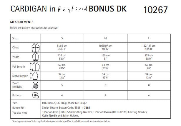 Hayfield 10267 Cardigan in Bonus DK (PDF) Knit in a Box