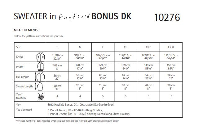 Hayfield 10276 Sweater in Bonus DK (PDF) Knit in a Box