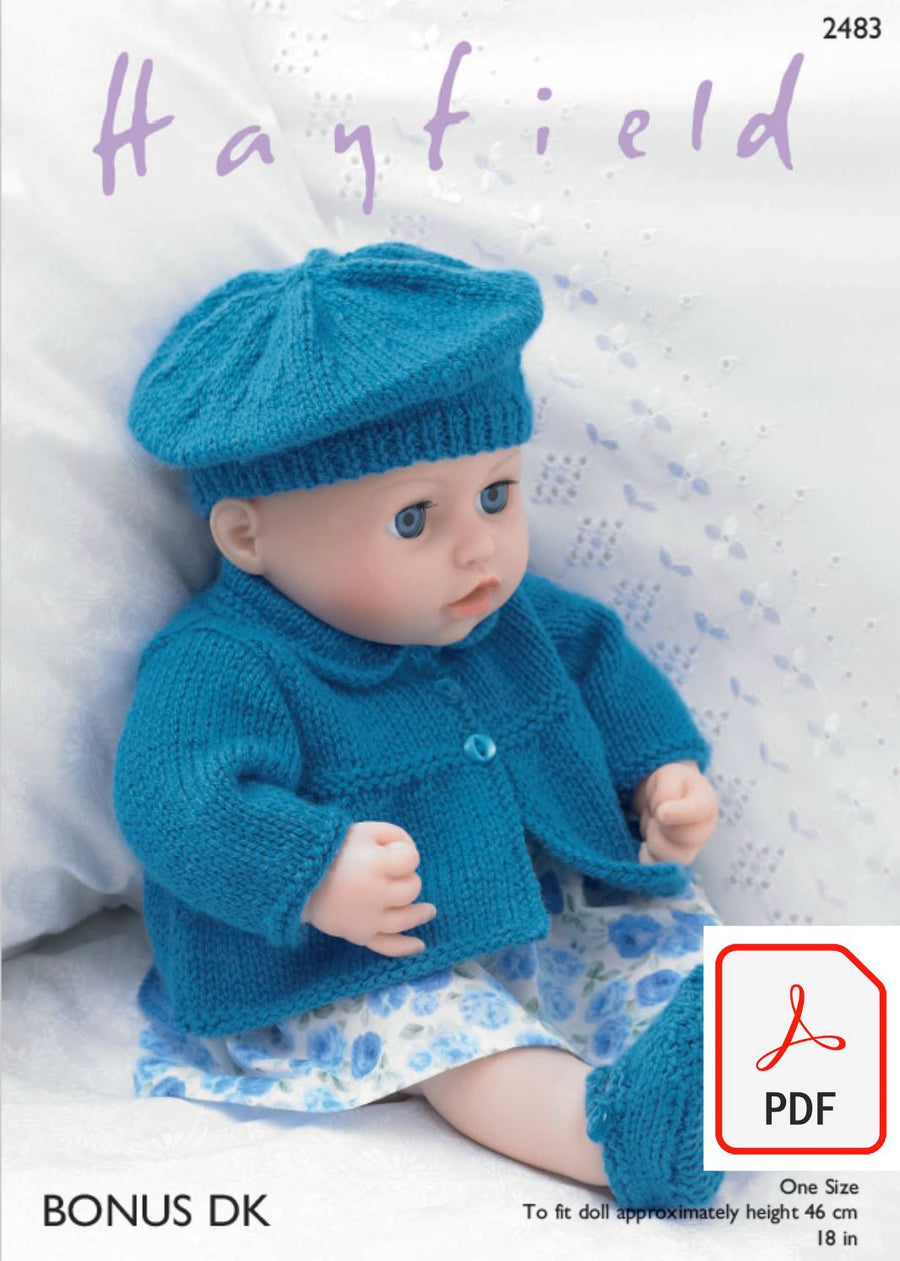 Hayfield 2483 Jacket, Beret, Shoes and Pants in Bonus DK (PDF) Knit in a Box 