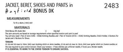 Hayfield 2483 Jacket, Beret, Shoes and Pants in Bonus DK (PDF) Knit in a Box