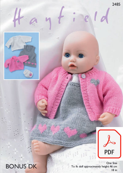 Hayfield 2485 Baby Dolls Pinafore, Cardigan, Top and Pants in Bonus DK (PDF) Knit in a Box