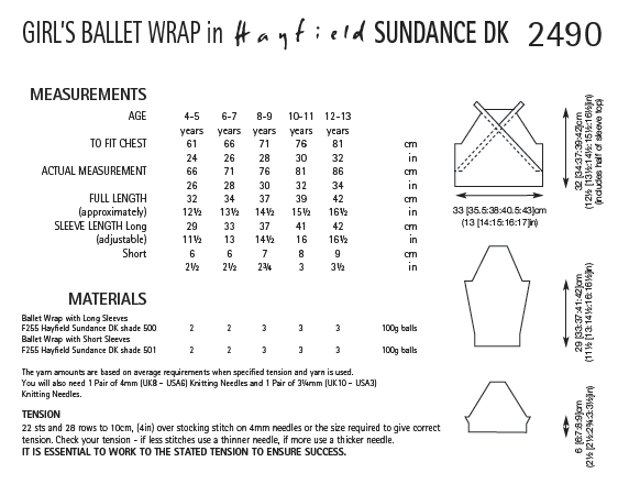 Hayfield 2490 Girl´s Ballet Wrap in Sundance DK (PDF) Knit in a Box