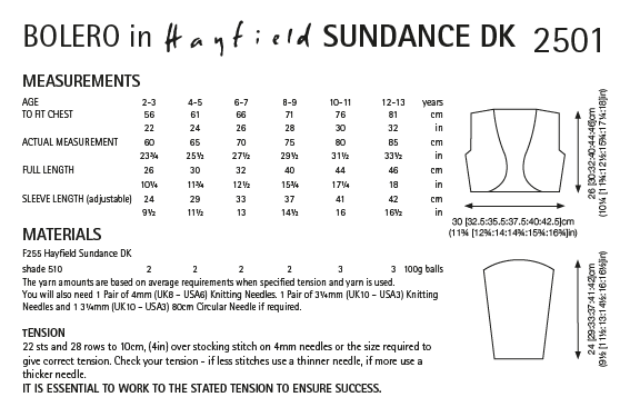 Hayfield 2501 Children's Bolero in Sundance DK (PDF) Knit in a Box