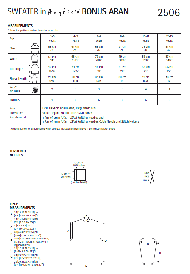 Hayfield 2506 Children Sweater in Hayfield Bonus Aran (PDF) Knit in a Box