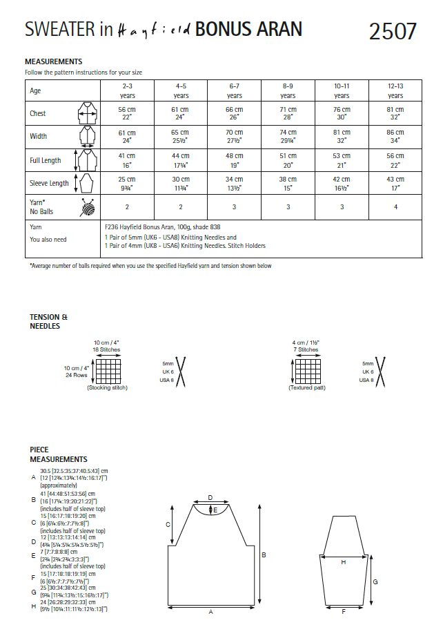 Hayfield 2507 Children Sweater in Hayfield Bonus Aran (PDF) Knit in a Box