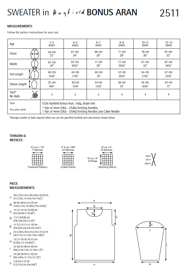 Hayfield 2511 Children Sweater in Hayfield Bonus Aran (PDF) Knit in a Box