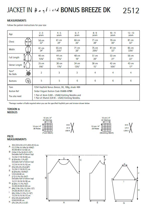 Hayfield 2512 Children Jacket in Hayfield Bonus Breeze DK (PDF) Knit in a Box