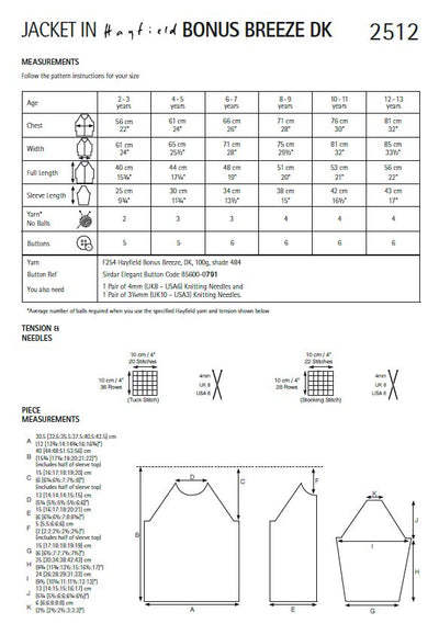 Hayfield 2512 Children Jacket in Hayfield Bonus Breeze DK (PDF) Knit in a Box