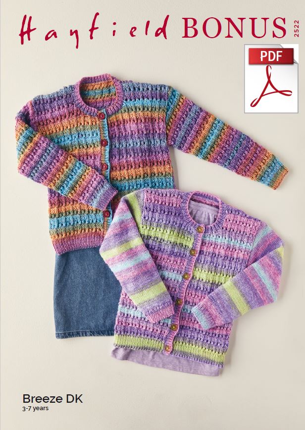 Hayfield 2522 Children Cardigans in Bonus Breeze DK (PDF) Knit in a Box