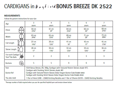 Hayfield 2522 Children Cardigans in Bonus Breeze DK (PDF) Knit in a Box