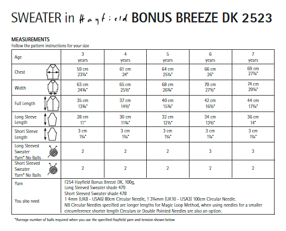 Hayfield 2523 Children Sweater in Bonus Breeze DK (PDF) Knit in a Box