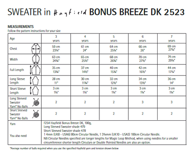 Hayfield 2523 Children Sweater in Bonus Breeze DK (PDF) Knit in a Box