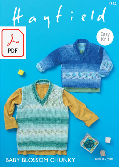 Hayfield 4862 Sweater and Tank in Baby Blossom Chunky (PDF) Knit in a Box
