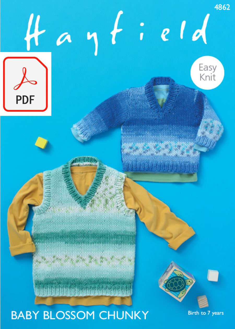 Hayfield 4862 Sweater and Tank in Baby Blossom Chunky (PDF) Knit in a Box 