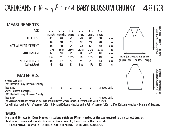 Hayfield 4863 Cardigans in Baby Blossom Chunky (PDF) Knit in a Box