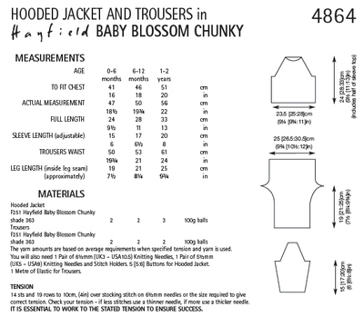 Hayfield 4864 Hooded Jacket and Trousers in Baby Blossom Chunky (PDF) Knit in a Box