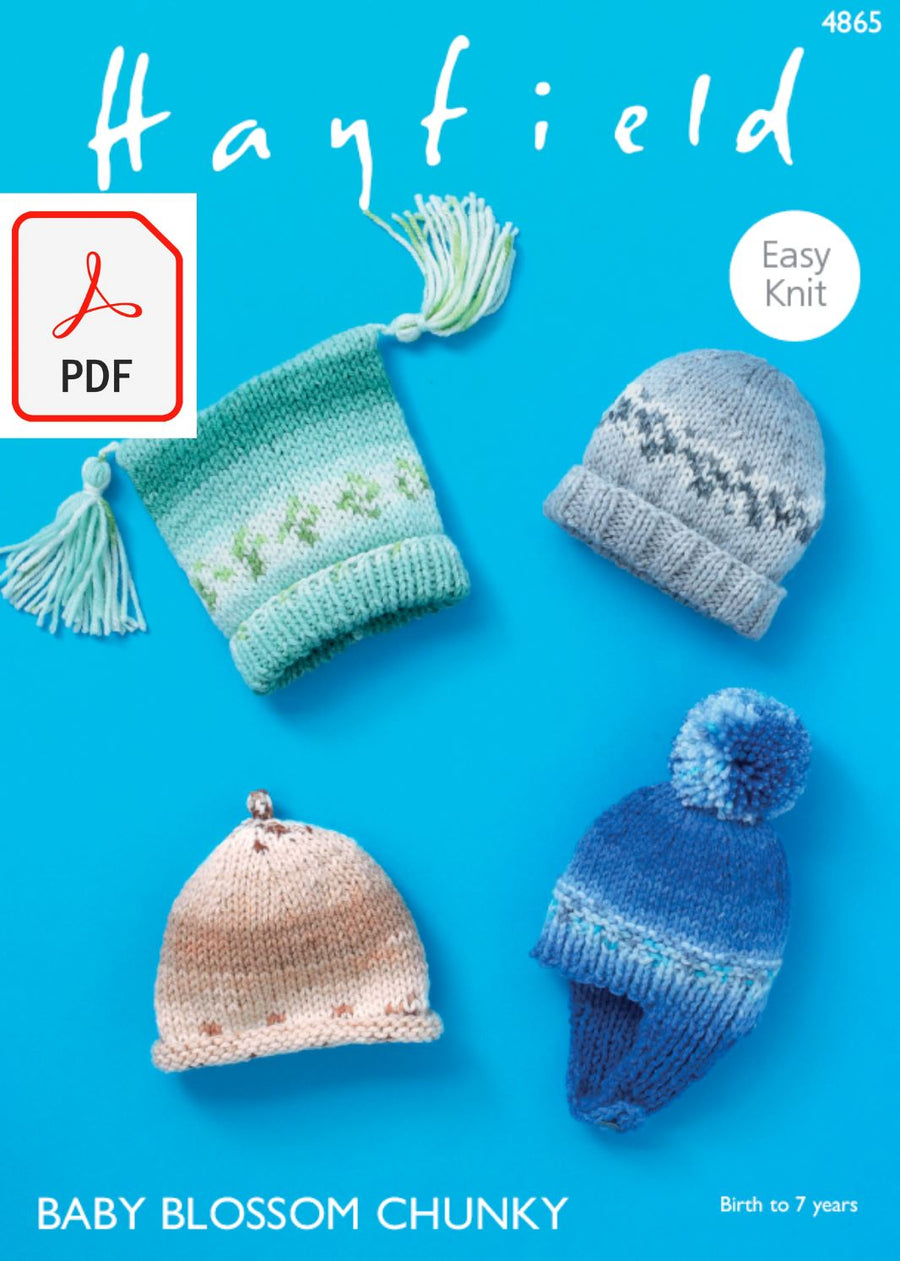 Hayfield 4865 Hats in Baby Blossom Chunky (PDF) Knit in a Box 