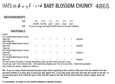 Hayfield 4865 Hats in Baby Blossom Chunky (PDF) Knit in a Box