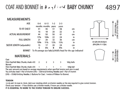 Hayfield 4897 Coat and Bonnet in Baby Chunky (PDF) Knit in a Box