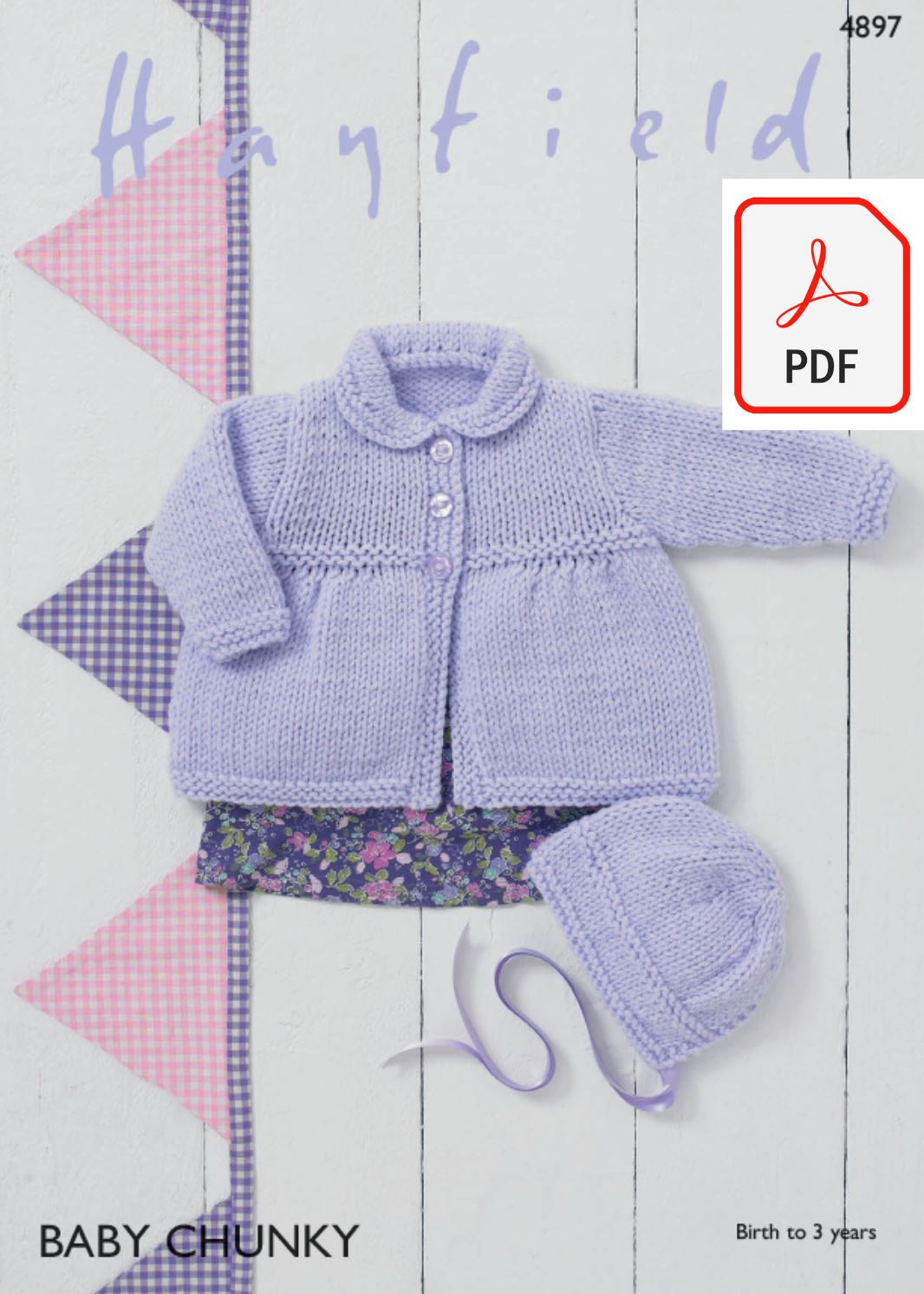 Hayfield 4897 Coat and Bonnet in Baby Chunky (PDF) Knit in a Box