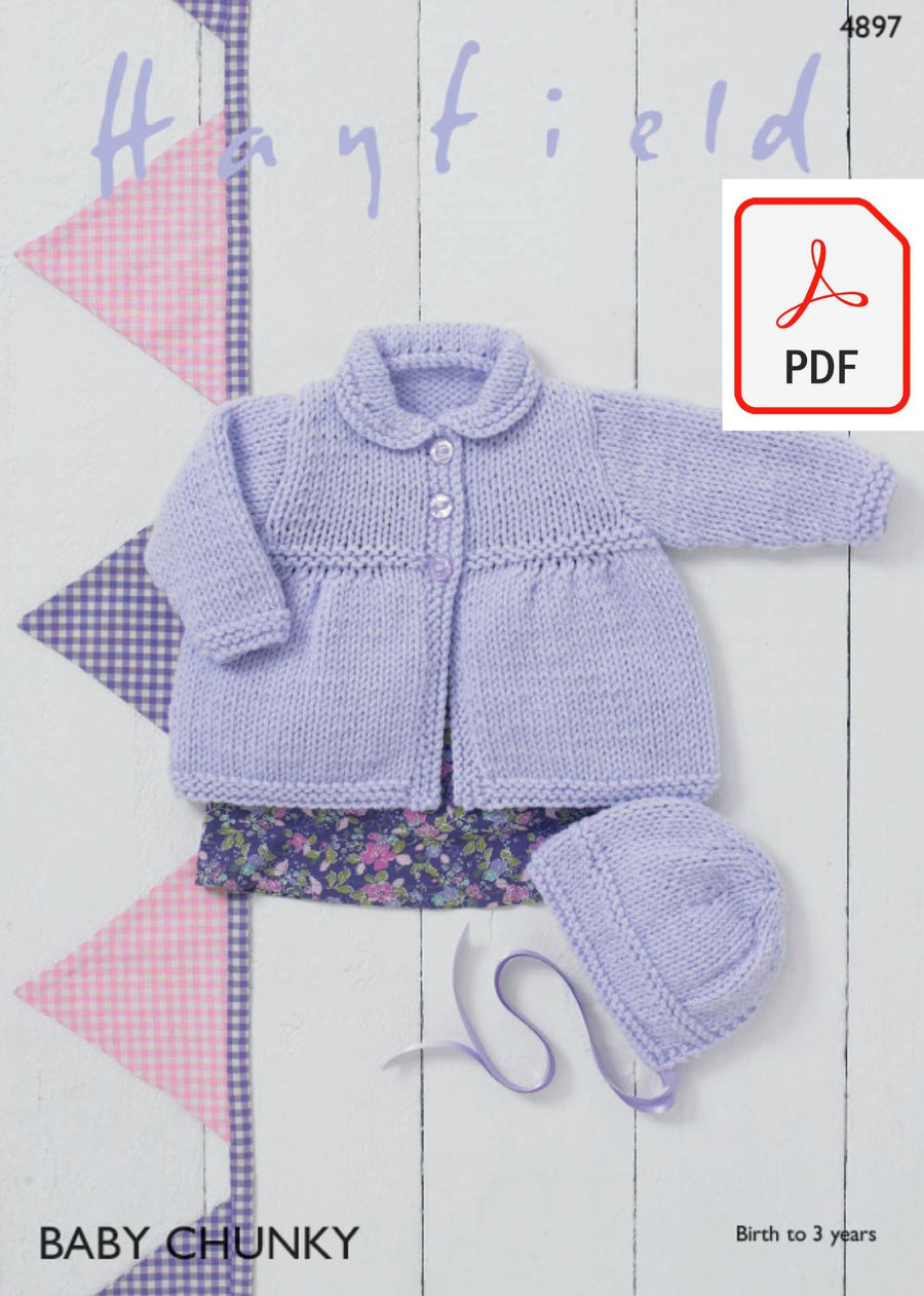 Hayfield 4897 Coat and Bonnet in Baby Chunky (PDF) Knit in a Box 