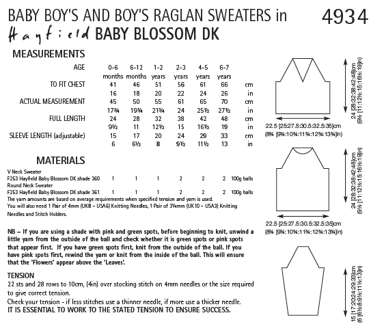 Hayfield 4934 Baby Boy´s and Boy´s Raglan Sweaters in Baby Blossom DK (PDF) Knit in a Box