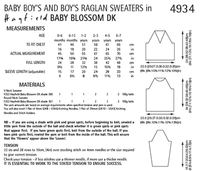 Hayfield 4934 Baby Boy´s and Boy´s Raglan Sweaters in Baby Blossom DK (PDF) Knit in a Box