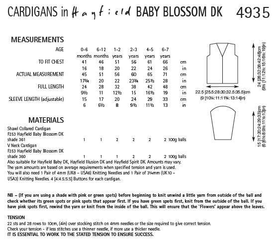 Hayfield 4935 Cardigans in Baby Blossom DK (PDF) Knit in a Box
